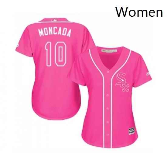 Womens Majestic Chicago White Sox 10 Yoan Moncada Replica Pink Fashion Cool Base MLB Jerseys
